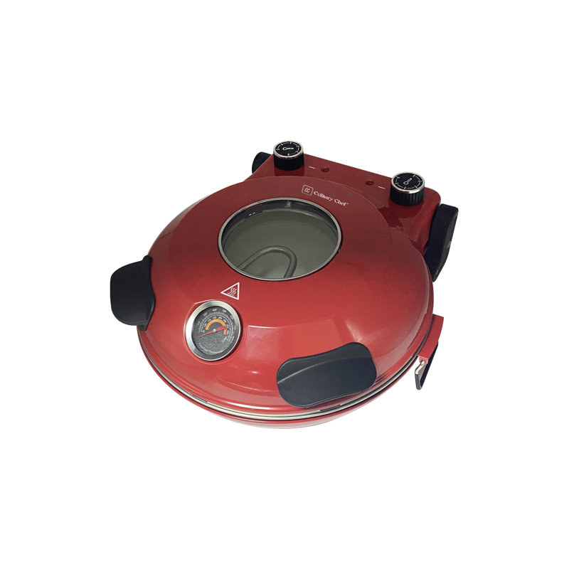 CULINARY CHEF Electric Pizza Oven with Ceramic Stone, Viewing Window, Adjustable Heat Control, Red