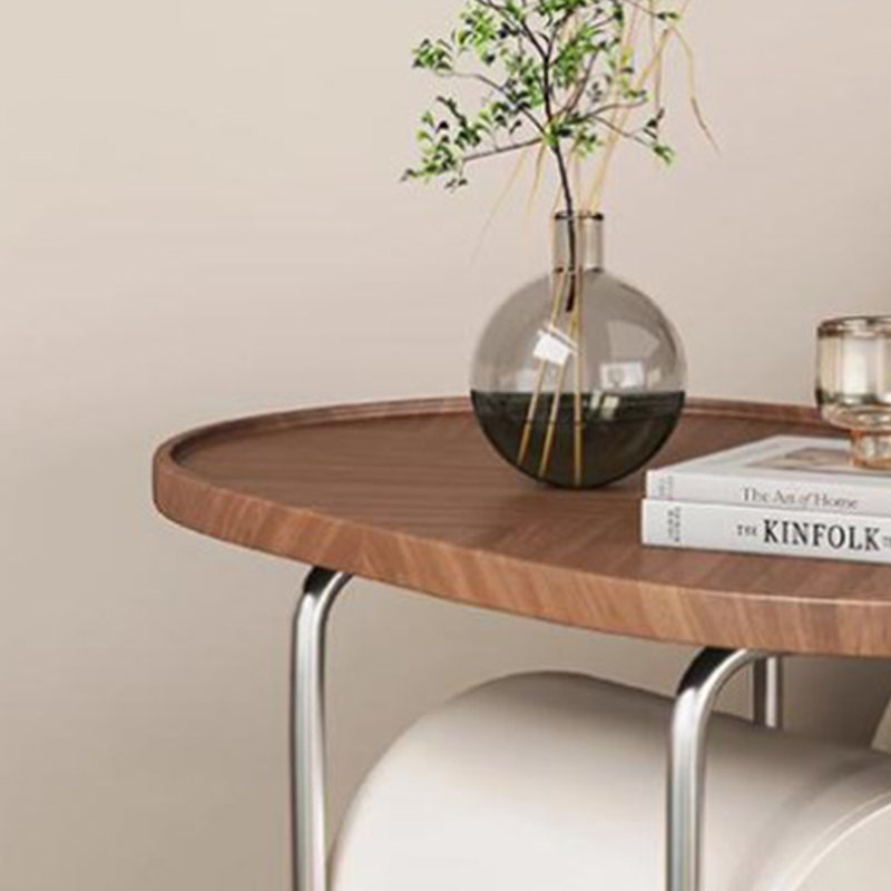 Personalized creative design movable coffee table, Brown, 21.65" H x 35.43" L x 19.68" W, White/Silver