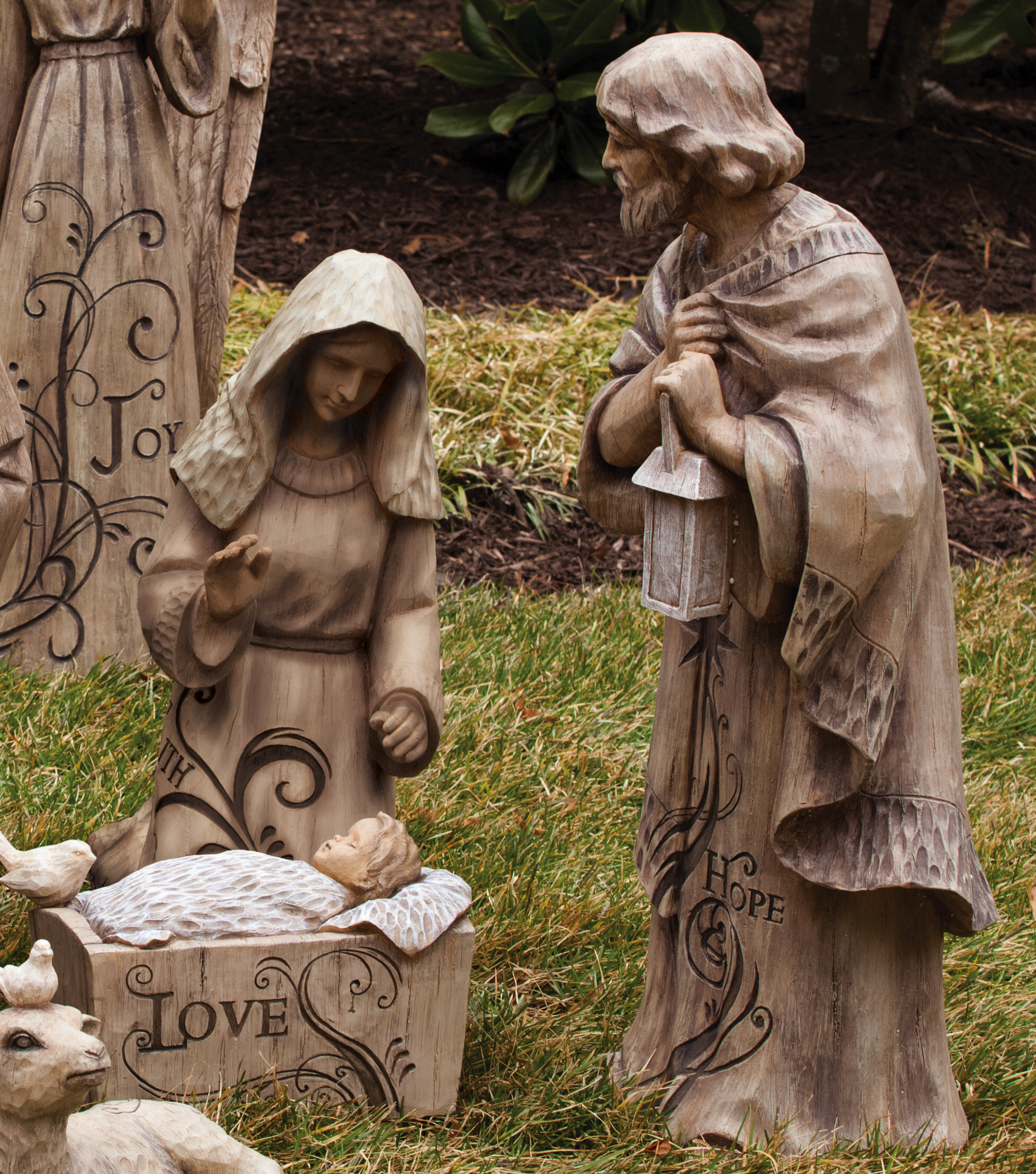 Noël Crèche Scène Avec Figurines Nouveau-né Jésus Mary Joseph