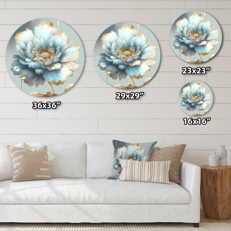 Chic chic fleur bleue IV - Décoration murale ronde florale en métal, H 16 po x l 16 po