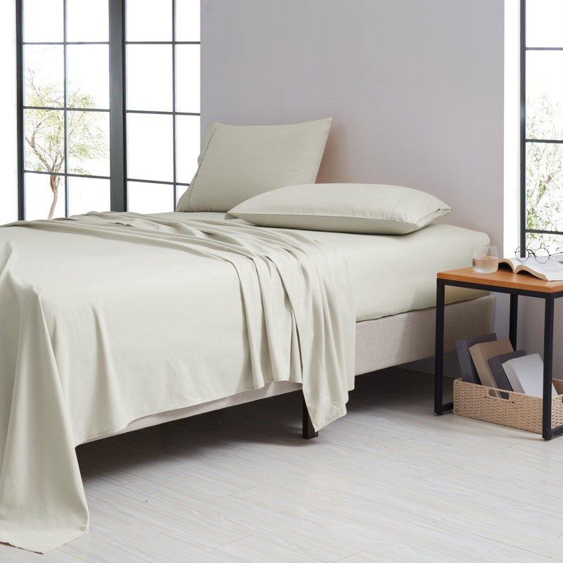 Ensemble de draps en bambou à densité de tissage 1800 fils Bibb Home, Ensemble de draps pour très grand lit avec 4 taie