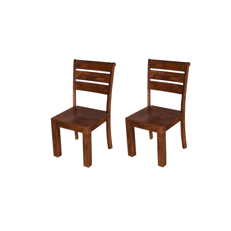 Ensemble de deux chaises d'appoint à dossier échelle en bois massif brun