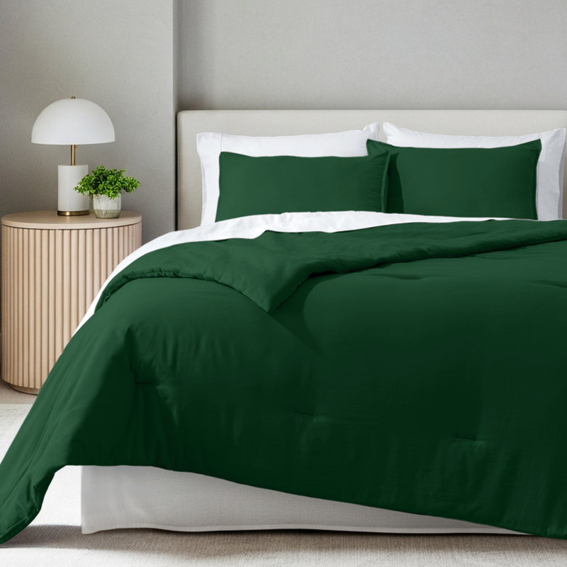 Down Alternative Track Stitch Comforter Set, Forest Green, California King Comforter + 2 King Shams