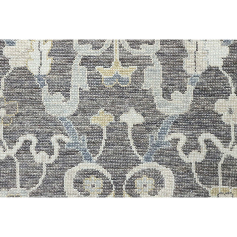 Hand Knotted Wool Floral Area Rug in Taupe/Gray, Rectangle 9' x 12'