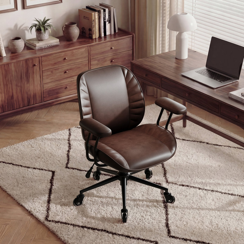 Modern Mid-Back Faux Leather Office Chair with Adjustable Height, Brown