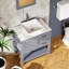 Meuble-lavabo gris de 30 po avec plateau rabattable et craquelé et miroir - Scratch, revêtement en feuille spéciale, s'adapte à toutes les salles de bain - Poignée bronze chic avec motif à l'huile, couleur riche