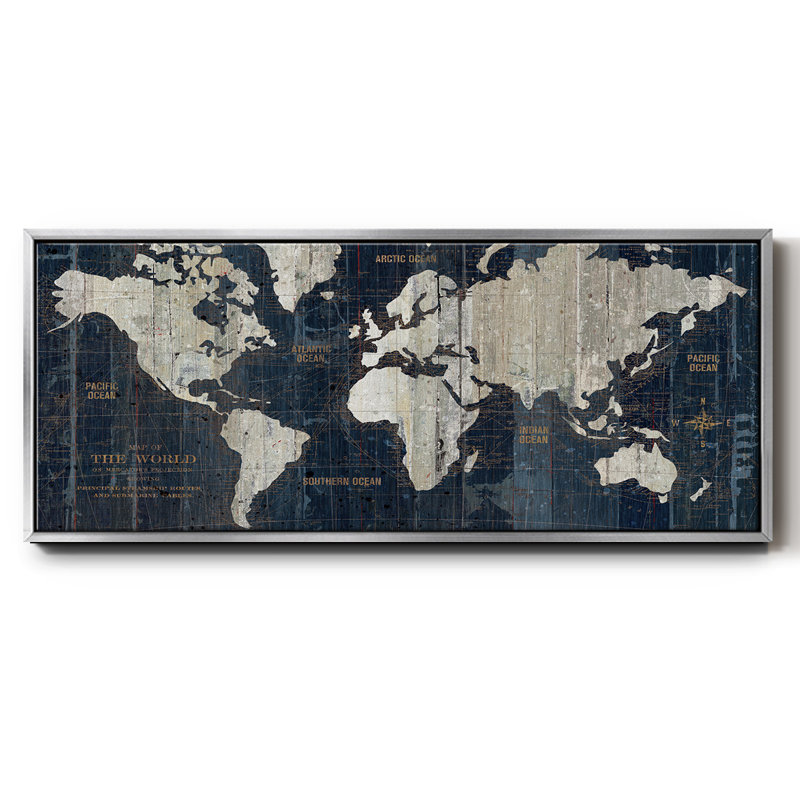 " OLD WORLD MAP ", Silver Floater Framed Canvas, 24" H x 60" W x 1.5" D