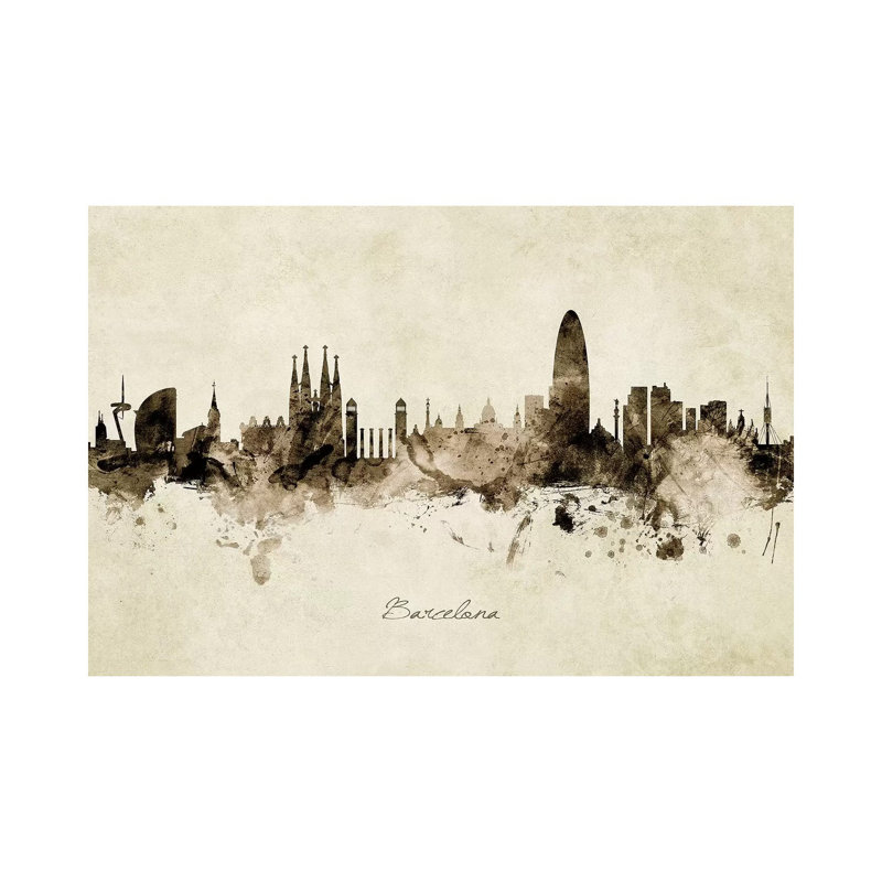 Barcelona Spain Skyline by Michael Tompsett - 1 Piece Wrapped Canvas Wall Art, 30.48 cm H x 45.72 cm W