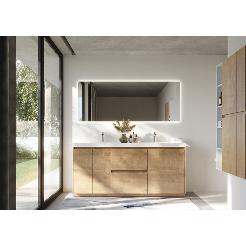 70-7 / 8 po L 19,5 / 8 po D Meuble-lavabo autoportant avec comptoir en résine, Naturel