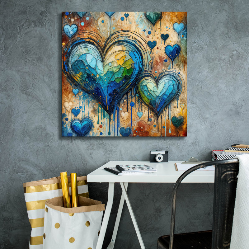 «Painted Hearts» par Rey Klimt, art mural sur toile, H 26 po x l 26 po