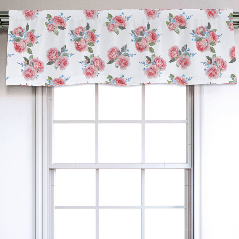 Floral Pale Pink and White Satin Rod Pocket Valance