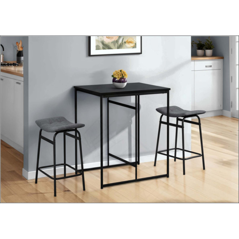 Tabouret de bar, hauteur de comptoir, ensemble de 2, cuisine, métal, contemporain, moderne, Siège gris / structure noire