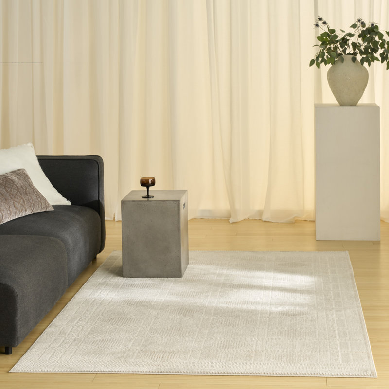 Ebern Designs Reimann Ivory Beige Modern Indoor Rug, Rectangle 5' x 7'