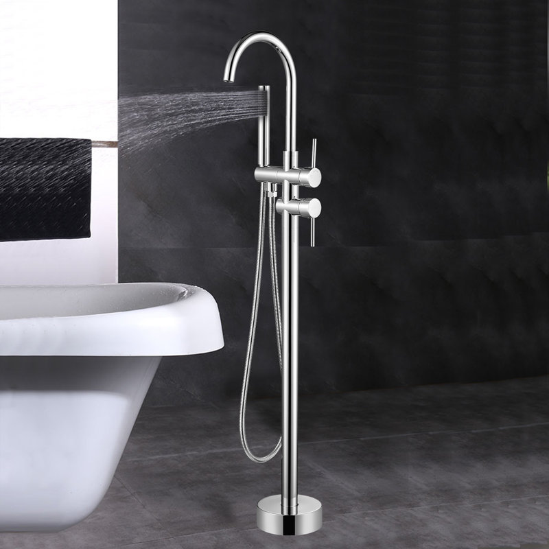 Single Handle Floor Mounted Tub Filler Trim with Hand Shower