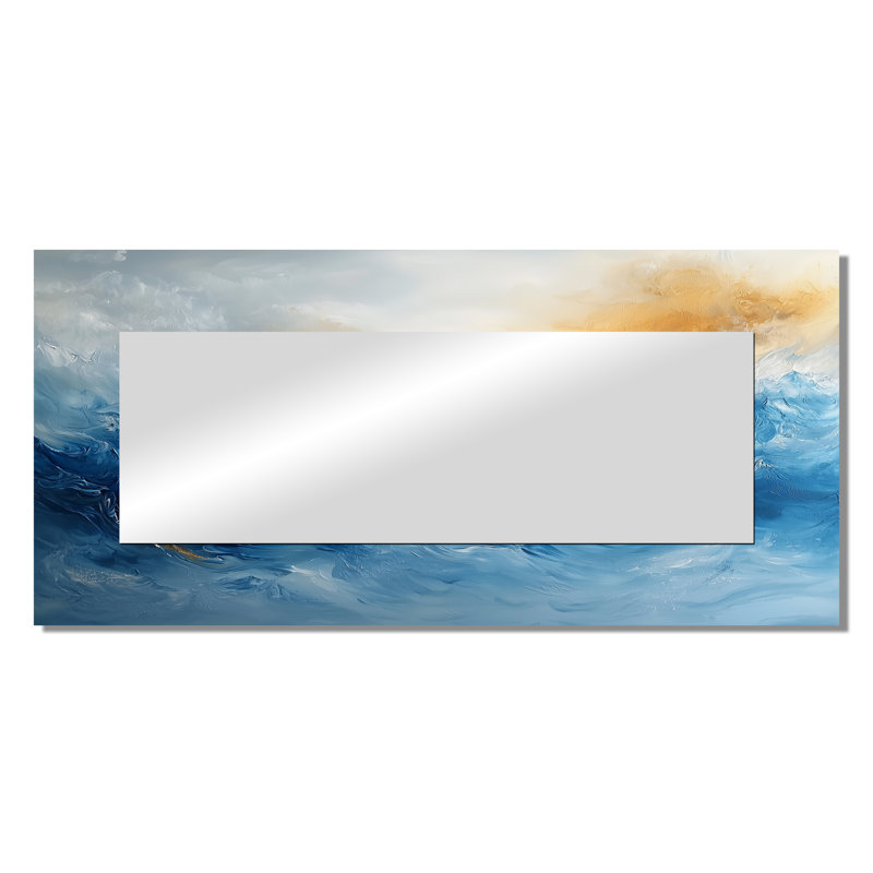 Dream Blue Coastal Waves Turbulence I - Minimalism Decorative Mirror Wall Art - Printed On Metal, 28" x 60"