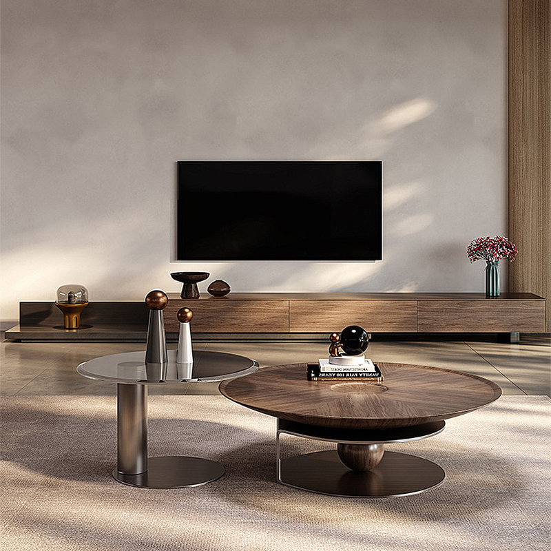Modern Light Luxury Round Tea Table Combo, 16.14" H x 53.15" L x 31.5" W