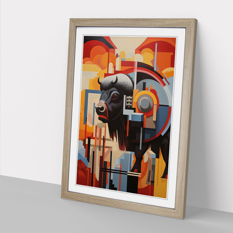 Bison Constructivism Art - Framed Print, 34cm H x 25cm W x 2cm D, Oak Framed