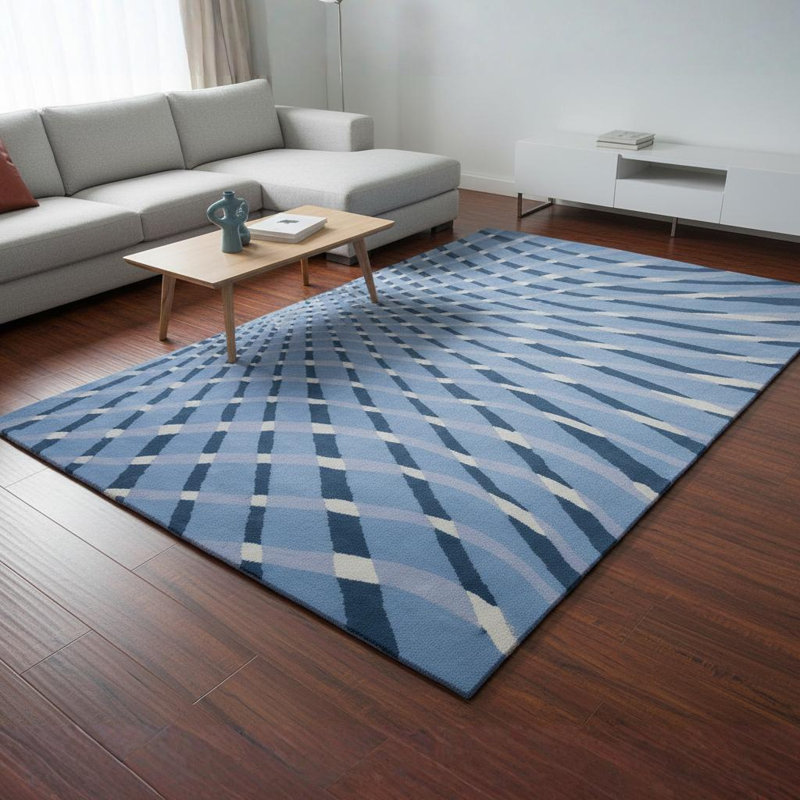 Tapis bleu tourbillon en laine touffeté à la main Ailey Authentic, 5 pi x 7 pi 6 po