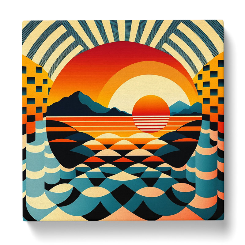 Japanese Sunset Op Art - Wrapped Canvas