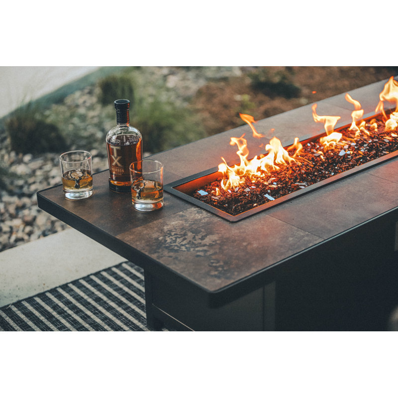 Elba Rectangle Aluminum Propane and Natural Gas Fire Pit Table, Carbon Black, 24" H x 72" W x 28" D, Pallazo White