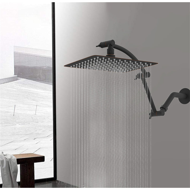 All-Metal Rainfall Shower Head – 10-Inch High-Pressure Square Shower Head With 16-Inch Adjustable Solid Brass Extension Arm, Waterfall Fixed Mount Shower System