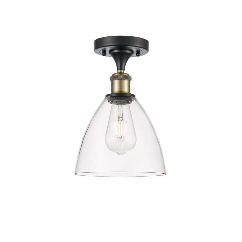Plafonnier semi-encastré 1 lumière Germinia, Noir / laiton antique, H 11,25 po x l 7,5 po x P 7,5 po, Transparent