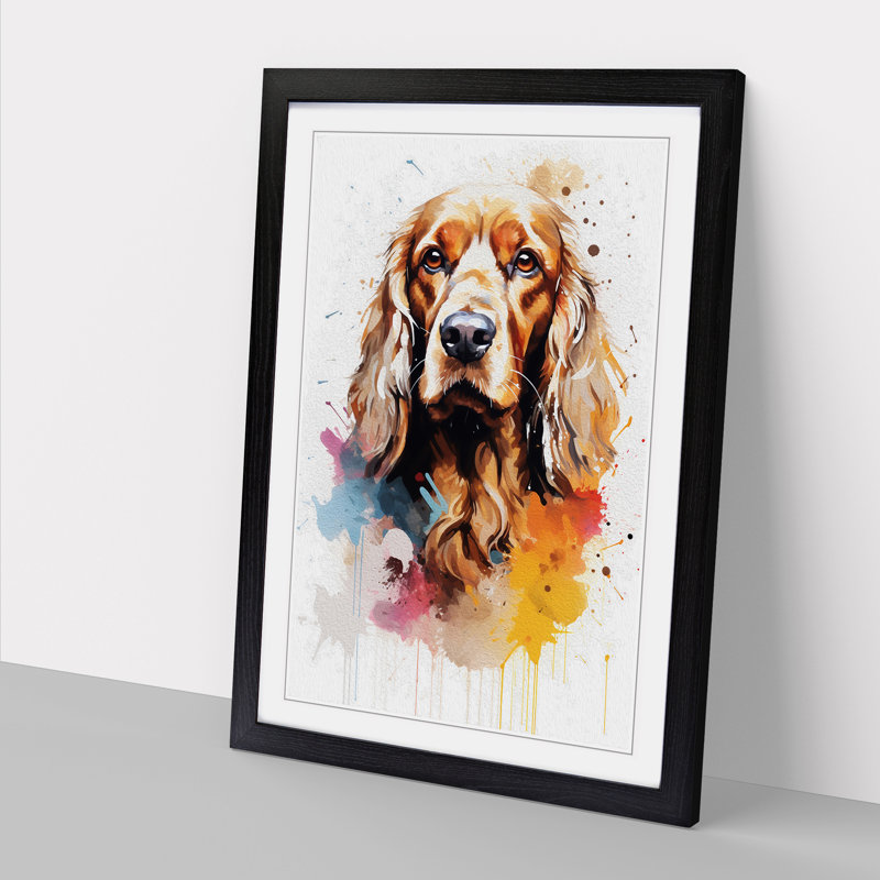 Cocker Spaniel Gestural No.3 - Single Picture Frame Print on Wood, 64cm H x 46cm W x 2cm D, Black