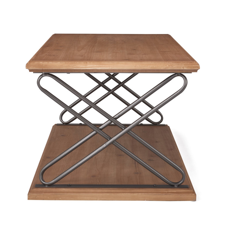 Brooks Natural Brown Wooden Coffee Table with Metal Cross Legs