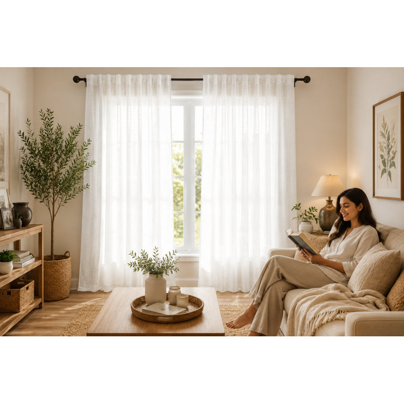 Paire de rideaux blancs en coton texturé avec passants (50 x 84), L 50 po x L 84 po
