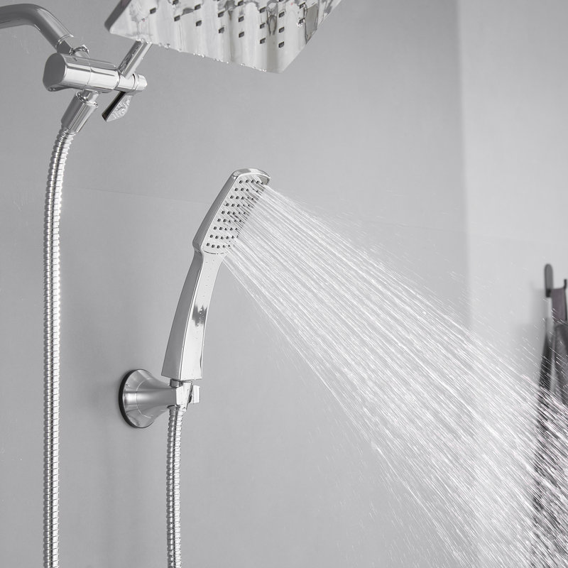 Modern 1-Spray Dual Tub Wall Mount Fixed And Handheld Shower Heads 2.5 GPM, Polished Chrome