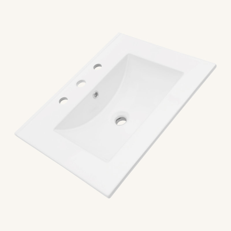 24"X18" White Rectangular Single Vanity Top With Overflow(Sink Only), 4" Centers