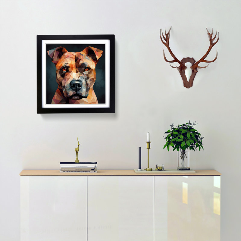Staffordshire Bull Terrier Cubism - Single Picture Frame Print on Wood, Black