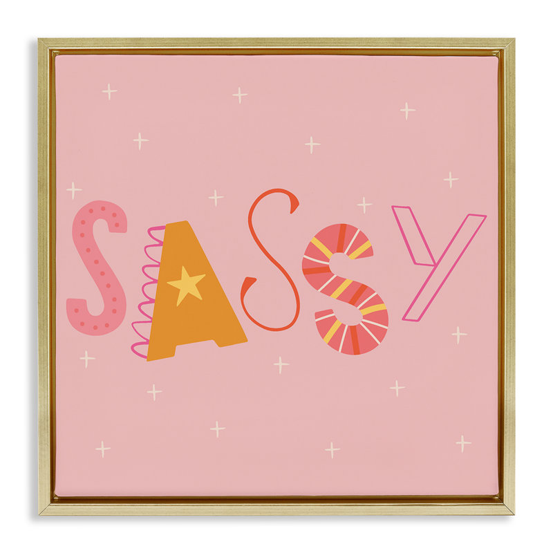 Cadre flottant typographique rose et jaune Sassy, design par Sazerelli Designs, H 25 po x l 25 po