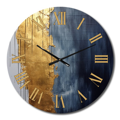 Horloge murale abstraite en métal - Une touche d'or et de rois bleus III