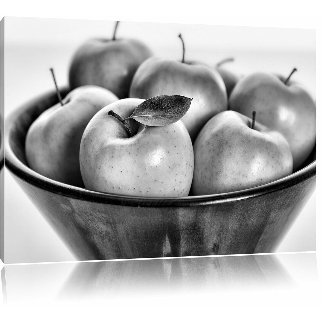 Leinwandbild Apple Apfel Korb mit grünen Äpfeln in Monochrom