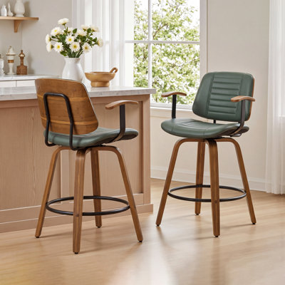 Toriano Modern Faux Leather Swivel Counter Stools With Arms