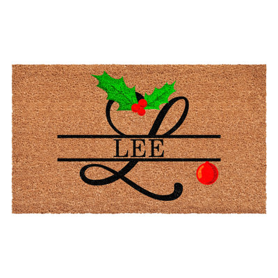 Paillasson Christmas Holly personnalisé, lettre L