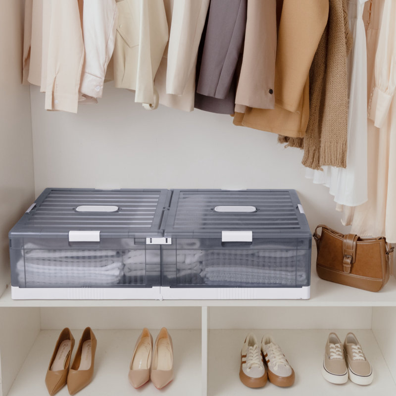 Nikolin Stackable Plastic Underbed Storage Box with Double-Open Lid and Wheels, 1, 9.45" H x 39.4" W x 19.7" D