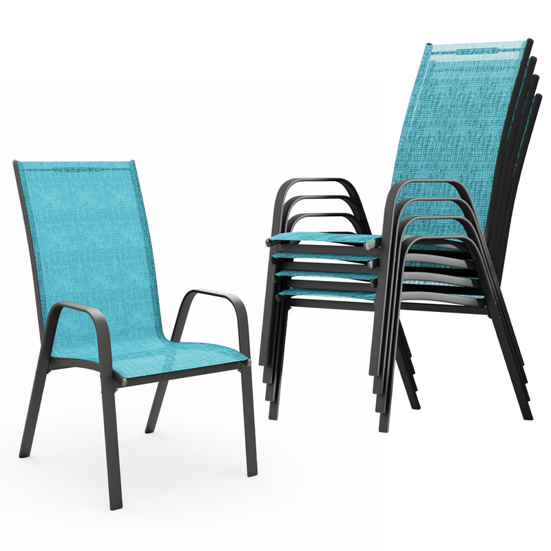 Ensemble de 4 chaises de patio empilables Ronda, 4, Bleu marine / Noir