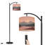 Lampe sur pied Arc Serene Sunset Misty Lake Deer Birds avec lumière réglable et abat-jour réglable à 3 couleurs avec télécommande pour salon