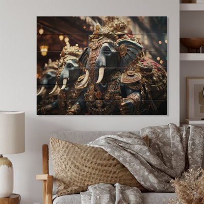Art asiatique, éléphants thaïlandais IV sur bois