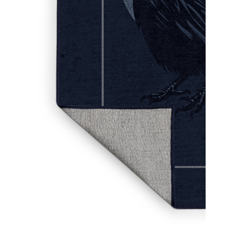 Machine Washable Delancey Halloween Modern & Contemporary Abstract Rug in Blue – Navy Binding, 8x10
