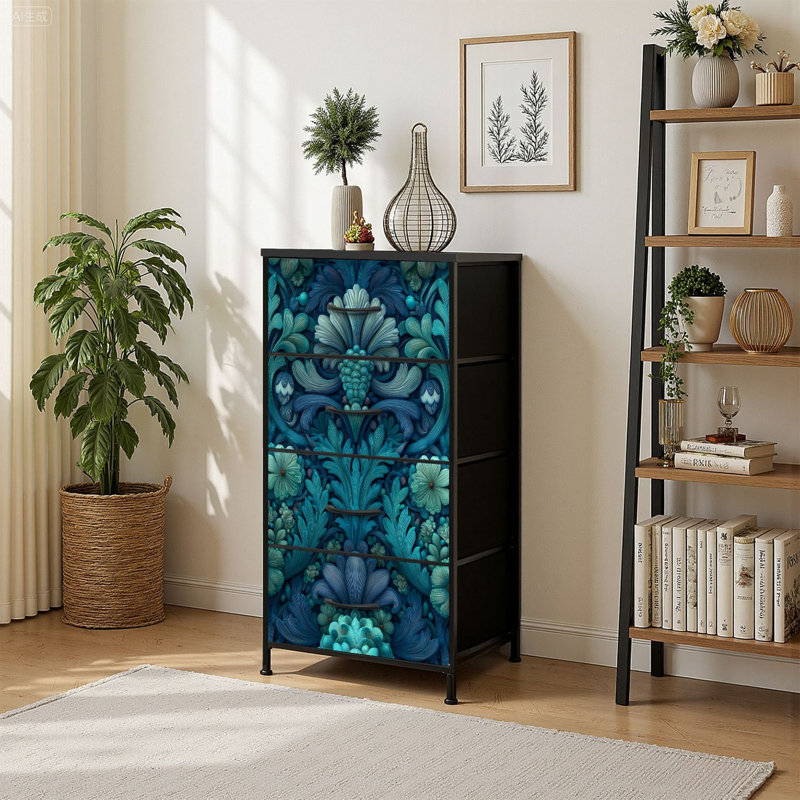 Commode 4 tiroirs à rangement vertical bleu sarcelle victorien avec tiroirs en bois