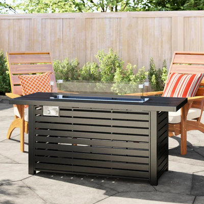Table de foyer d'extérieur au propane en acier 24 po avec couvercle - Option de chauffage extérieur élégant pour votre patio. Fabrication solide, finition neutre. Base à lattes élégante. Couvercle de foyer au propane, couvercle, lave