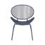 Chaise bleu marine en fer forgé, hauteur 86 cm, largeur 63 cm, profondeur 64,5 cm. Chaise bleu marine en fer forgé élégante, hauteur 86 cm, profondeur 63 cm, poids 10,2 kg.