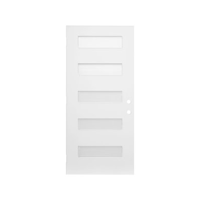 Dalle de porte d'entrée contemporaine en fibre de verre à 5 verres 36 "x 80" avec verre givré 36 po x 80 po, côté gauche, blanc, dalle seulement