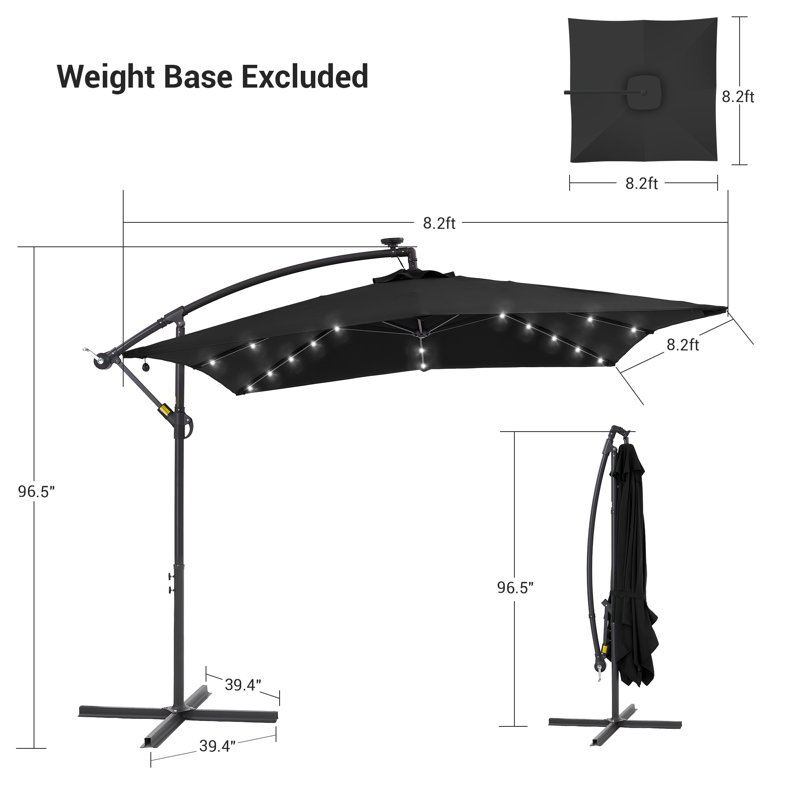 Laurennicole 98.4'' Lighted Cantilever Umbrella, Black