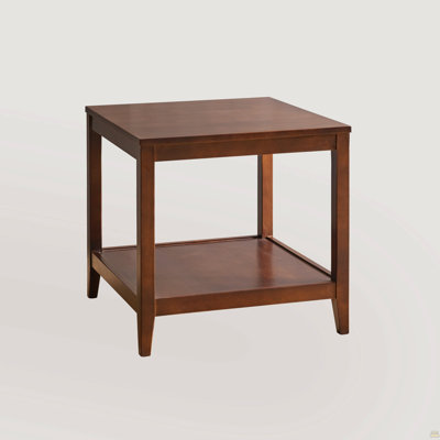 Solid Wood End Table, 2-Tier Square Side Table With Storage Shelf, Wooden Nightstand For Living Room Bedroom, Small Coffee Table