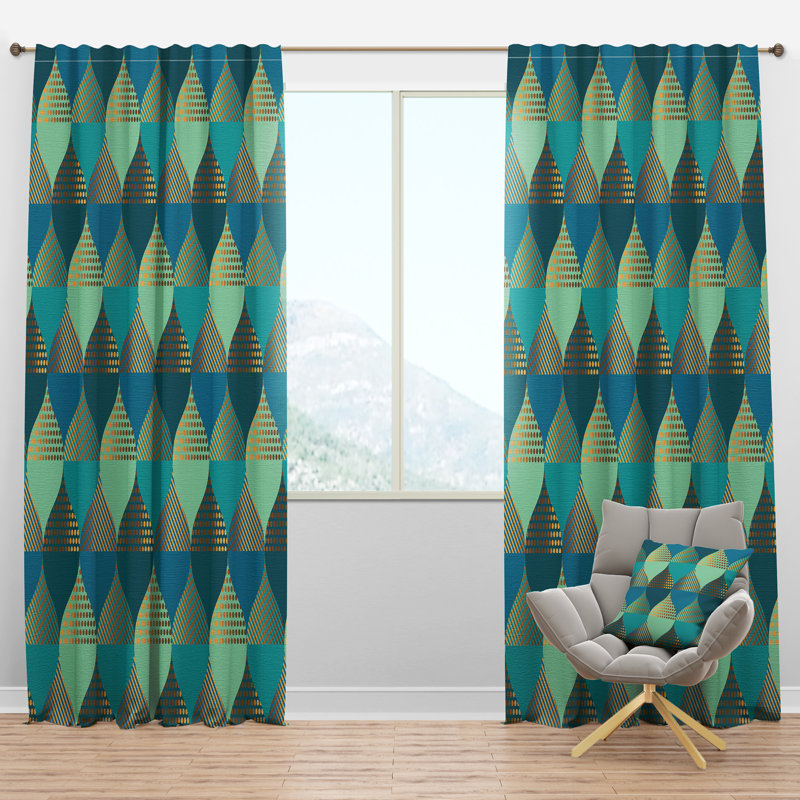 Luxury Retro Drops I - Abstract Curtain - Velvet Room darkening - 1 panel, 52"W x 84"L, Blue