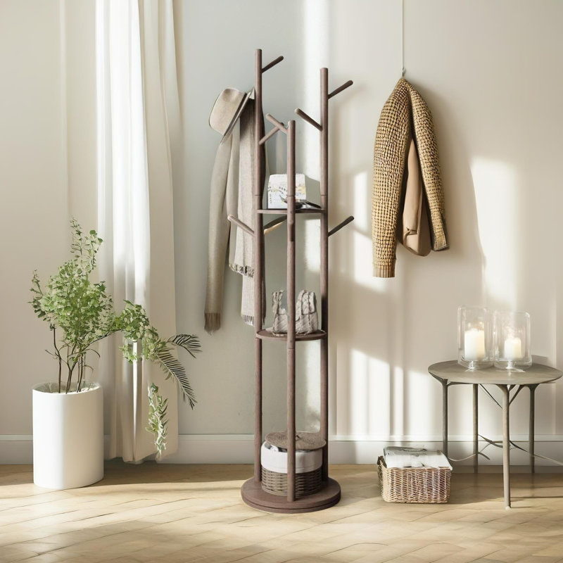 Solid Wood Freestanding 9 - Hook Coat Rack